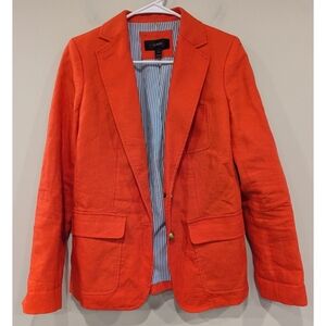 J. Crew Rhodes 100% Linen Two Button Closure Orange Blazer Size 4